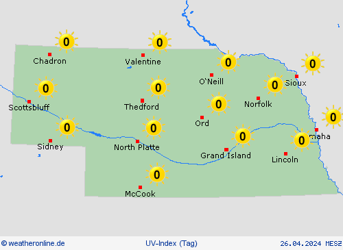 uv-index Nebraska Nordamerika Vorhersagekarten