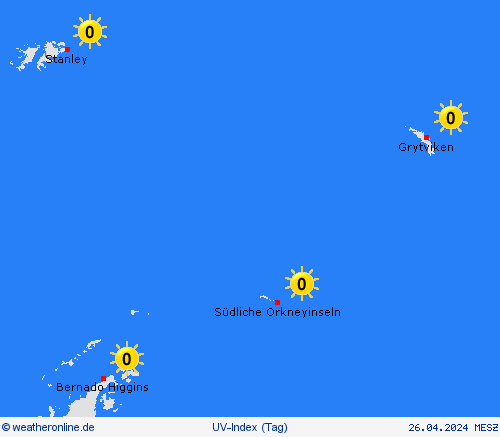 uv-index Südliche Orkneyinseln Südamerika Vorhersagekarten