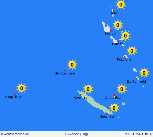 uv-index Neukaledonien Ozeanien Vorhersagekarten