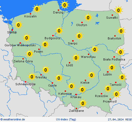 uv-index Polen Europa Vorhersagekarten