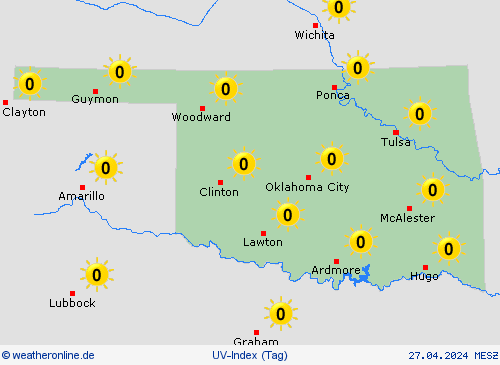 uv-index Oklahoma Nordamerika Vorhersagekarten
