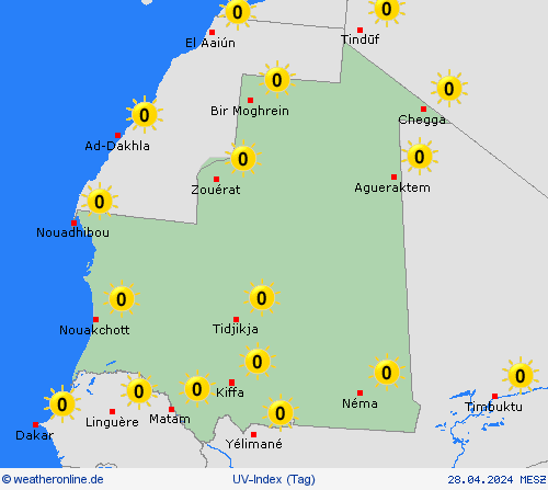 uv-index Mauretanien Afrika Vorhersagekarten