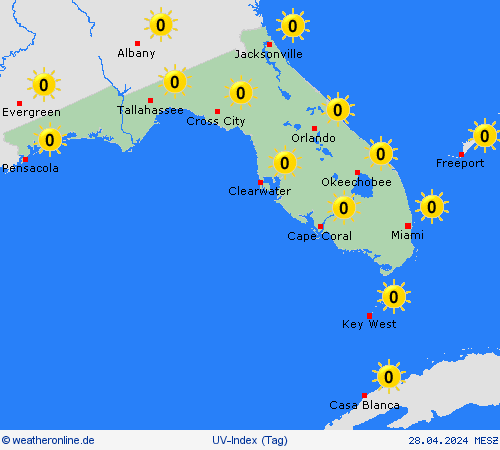 uv-index Florida Nordamerika Vorhersagekarten