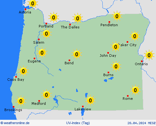 uv-index Oregon Nordamerika Vorhersagekarten