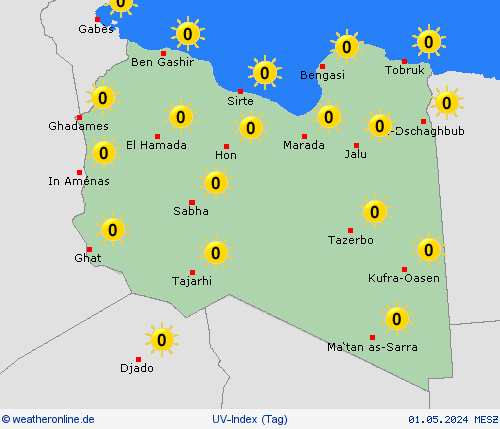 uv-index Libyen Afrika Vorhersagekarten
