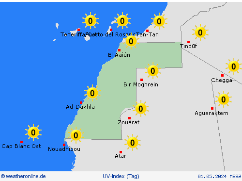 uv-index Westsahara Afrika Vorhersagekarten