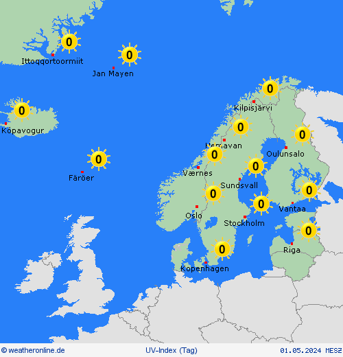 uv-index  Europa Vorhersagekarten