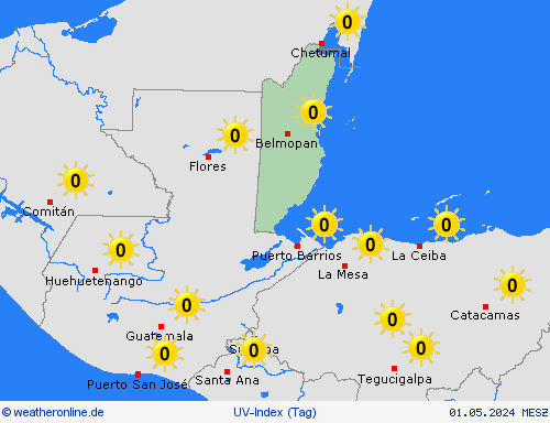 uv-index Belize Mittelamerika Vorhersagekarten