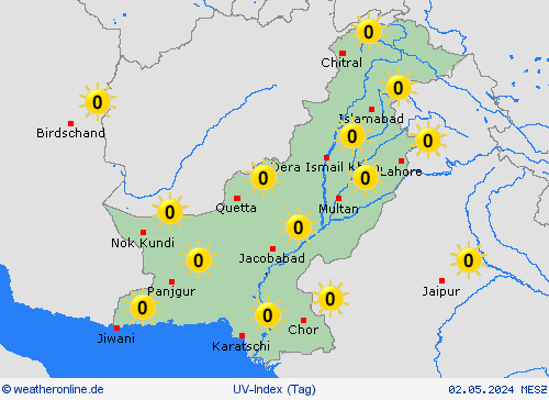 uv-index Pakistan Asien Vorhersagekarten