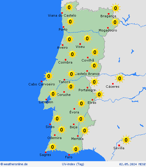 uv-index Portugal Europa Vorhersagekarten