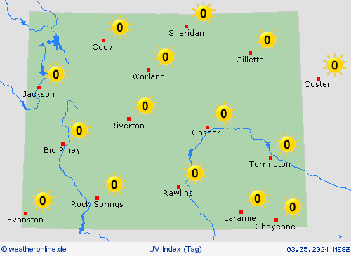 uv-index Wyoming Nordamerika Vorhersagekarten