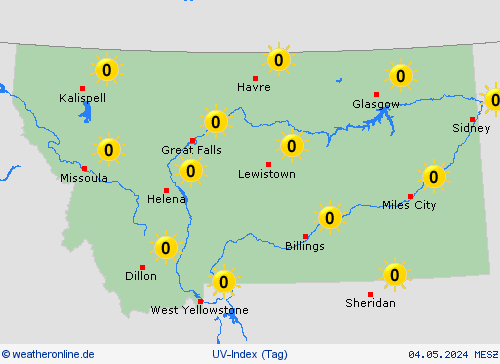 uv-index Montana Nordamerika Vorhersagekarten