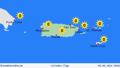 uv-index Puerto Rico Mittelamerika Vorhersagekarten