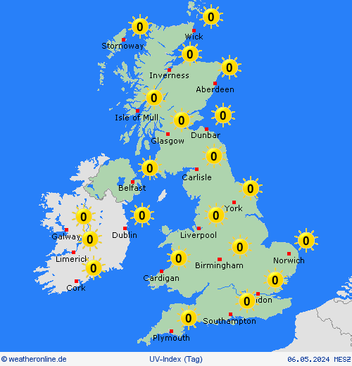 uv-index Großbritannien Europa Vorhersagekarten