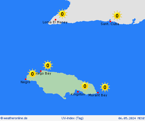 uv-index Jamaika Mittelamerika Vorhersagekarten