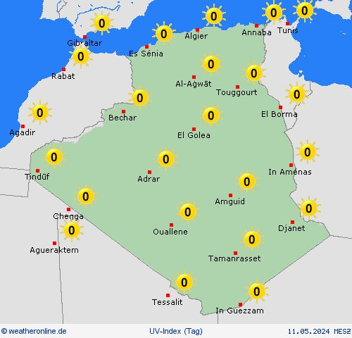 uv-index Algerien Afrika Vorhersagekarten
