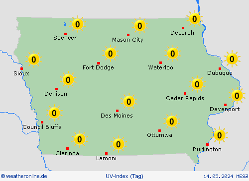 uv-index Iowa Nordamerika Vorhersagekarten