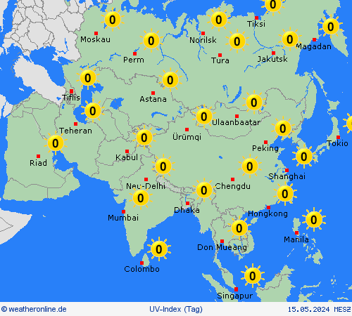 uv-index  Asien Vorhersagekarten