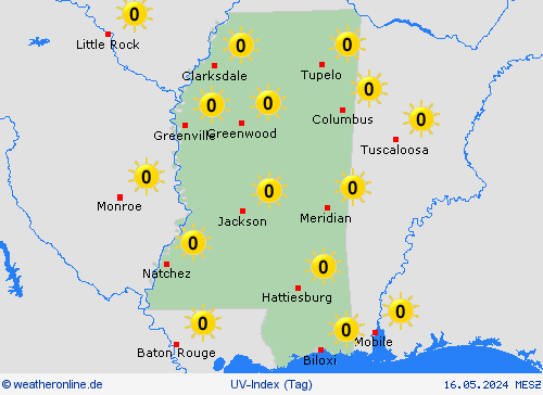 uv-index Mississippi Nordamerika Vorhersagekarten