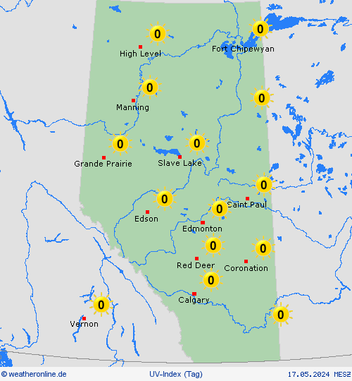 uv-index Alberta Nordamerika Vorhersagekarten