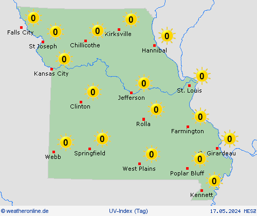 uv-index Missouri Nordamerika Vorhersagekarten