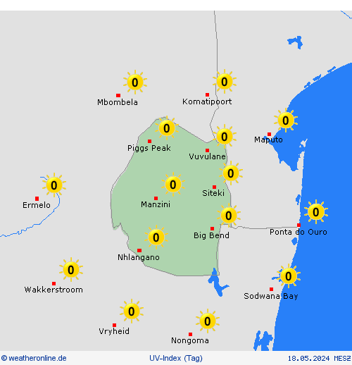 uv-index Swasiland Afrika Vorhersagekarten