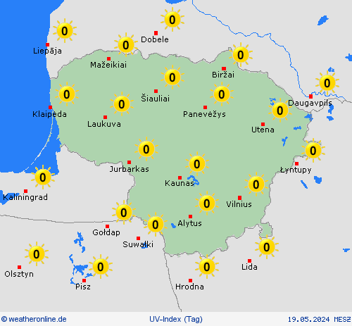 uv-index Litauen Europa Vorhersagekarten