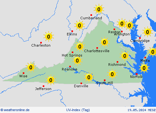 uv-index Virginia Nordamerika Vorhersagekarten