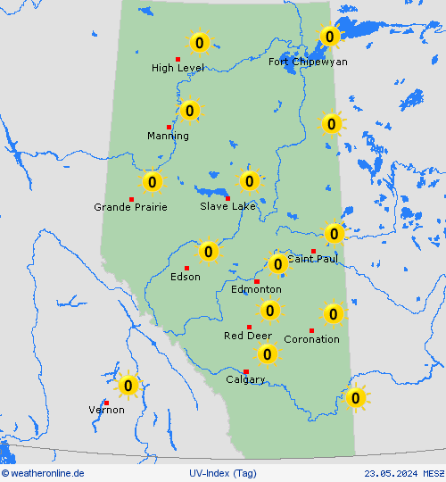 uv-index Alberta Nordamerika Vorhersagekarten