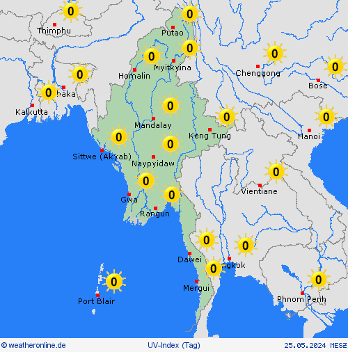 uv-index Myanmar Asien Vorhersagekarten