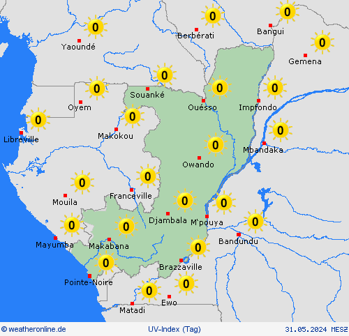 uv-index Republik Kongo Afrika Vorhersagekarten