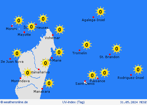 uv-index Mauritius Afrika Vorhersagekarten