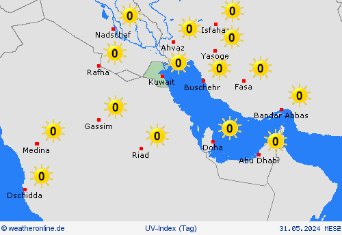 uv-index Kuwait Asien Vorhersagekarten