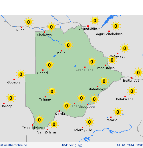 uv-index Botswana Afrika Vorhersagekarten