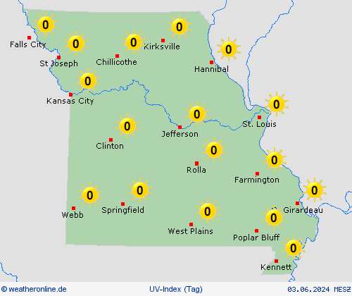 uv-index Missouri Nordamerika Vorhersagekarten