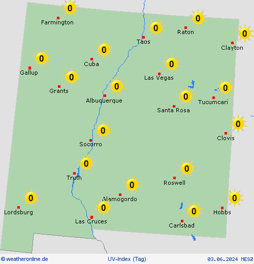 uv-index New Mexico Nordamerika Vorhersagekarten