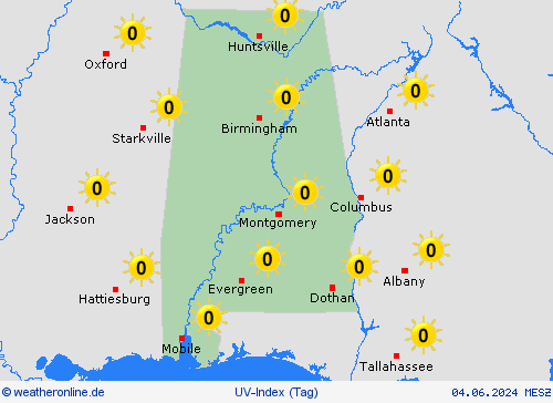 uv-index Alabama Nordamerika Vorhersagekarten