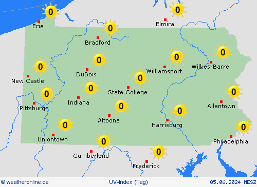 uv-index Pennsylvania Nordamerika Vorhersagekarten
