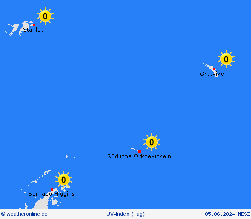 uv-index Südliche Orkneyinseln Südamerika Vorhersagekarten