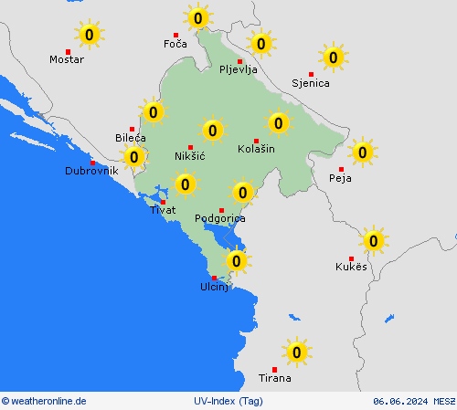 uv-index Montenegro Europa Vorhersagekarten