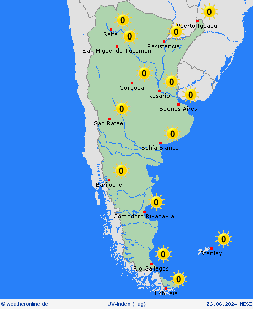 uv-index Argentinien Südamerika Vorhersagekarten