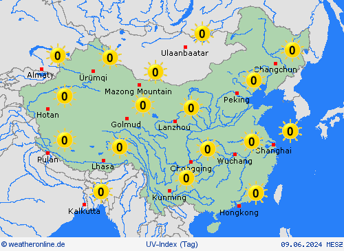 uv-index China Asien Vorhersagekarten