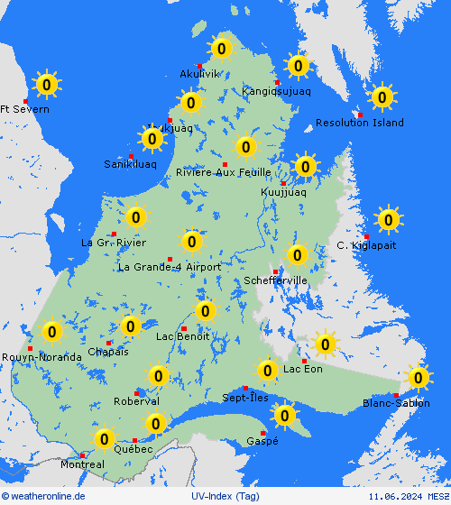 uv-index Québec Nordamerika Vorhersagekarten