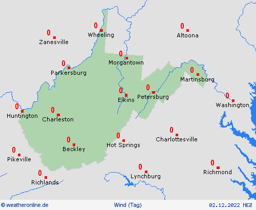 wind West Virginia Nordamerika Vorhersagekarten