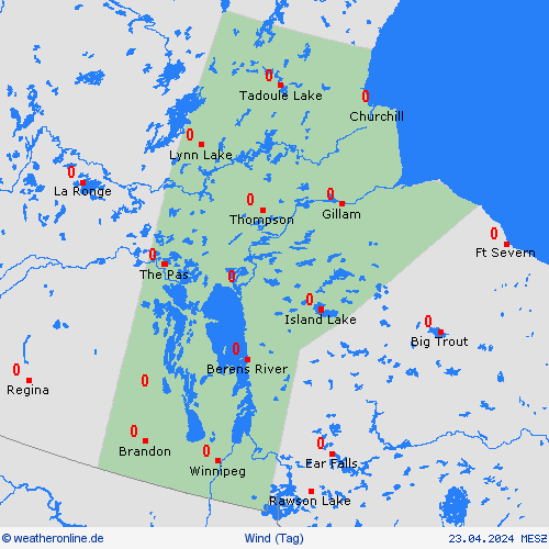 wind Manitoba Nordamerika Vorhersagekarten