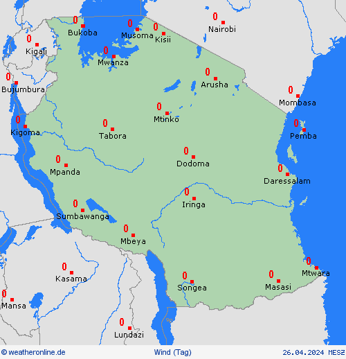 wind Tansania Afrika Vorhersagekarten