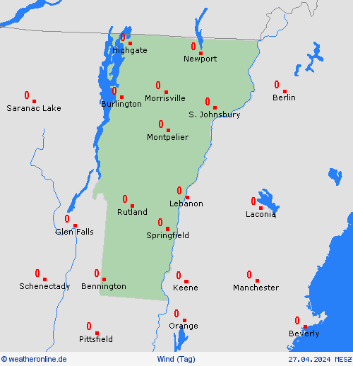 wind Vermont Nordamerika Vorhersagekarten