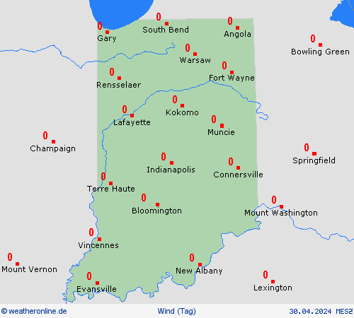 wind Indiana Nordamerika Vorhersagekarten