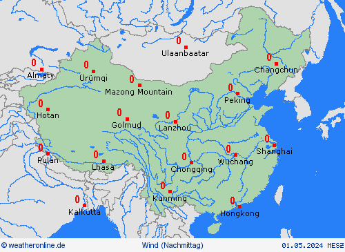 wind China Asien Vorhersagekarten