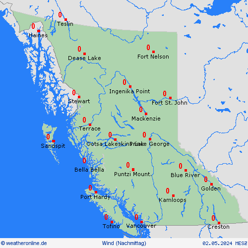 wind British Columbia Nordamerika Vorhersagekarten